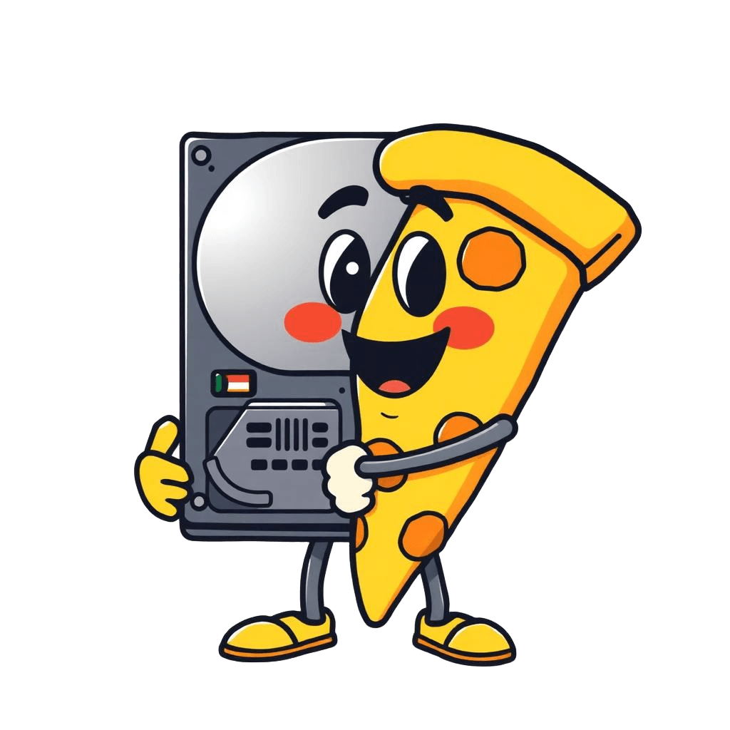Mascotte du Computer Club : une part de pizza et un disque dur